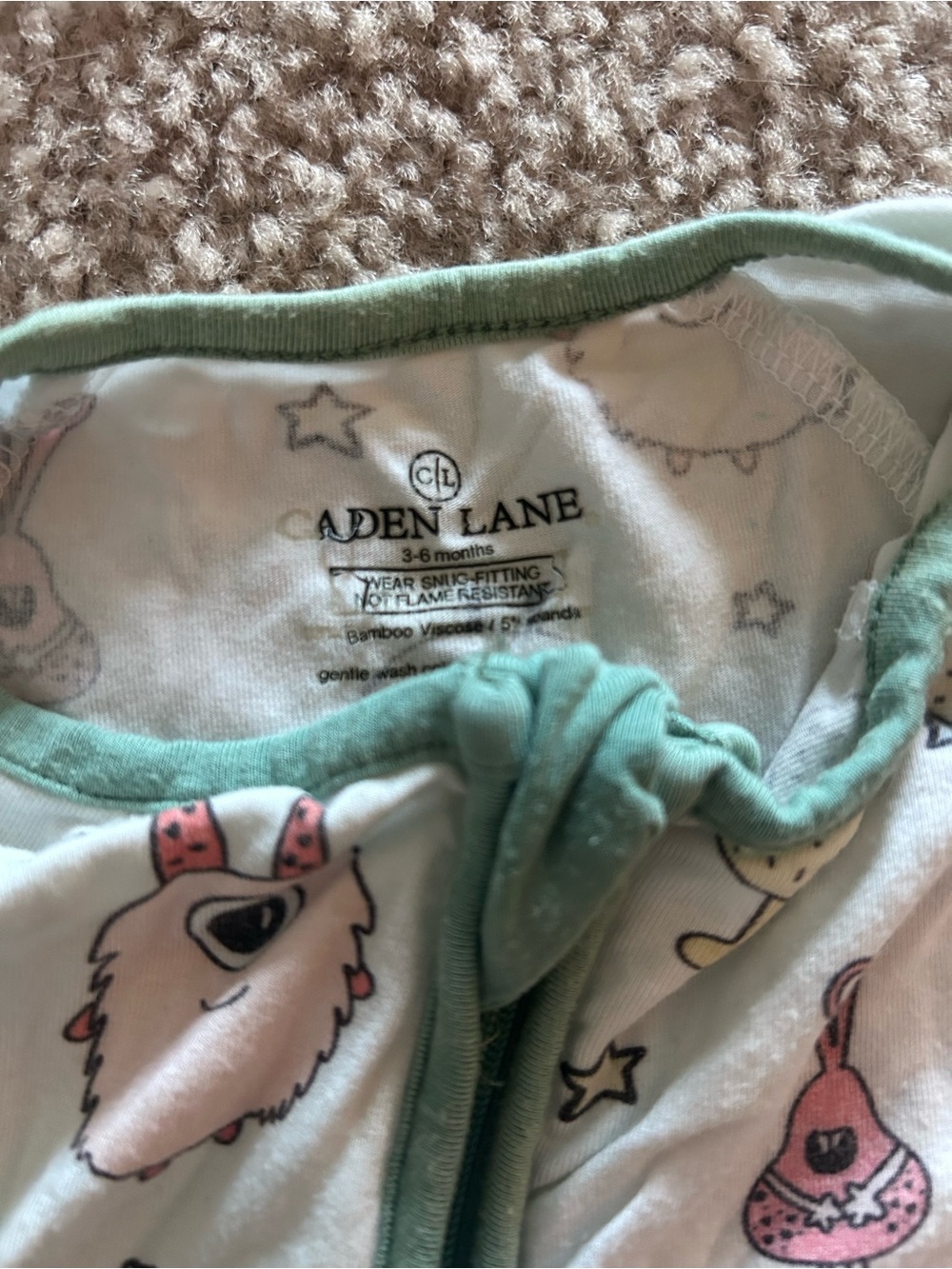 Caden Lane Neutral Monster Print Footed Pajama 3-6 months - Picture 3 of 3